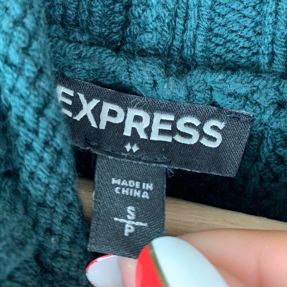 Express Turtleneck Knit Sweater Teal Forest Hunter Green Holiday Party Winter - Picture 5 of 6